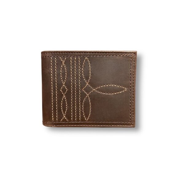 Justin Brown Genuine Leather Slim Bifold Wallet RFID Western Boot Stitching NIB - Picture 1 of 7